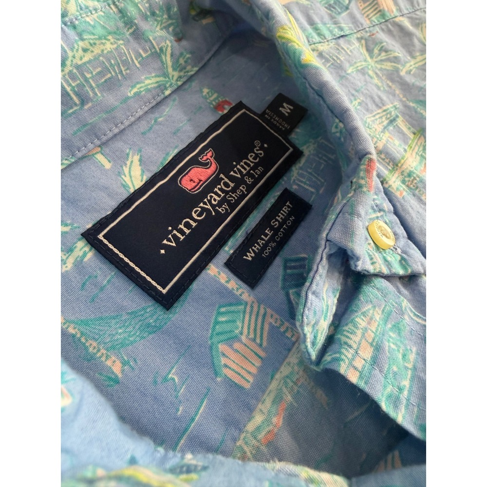 Vineyard Vines Mens Whale Shirt Blue Beach Scene Print Button Down M 3W001299